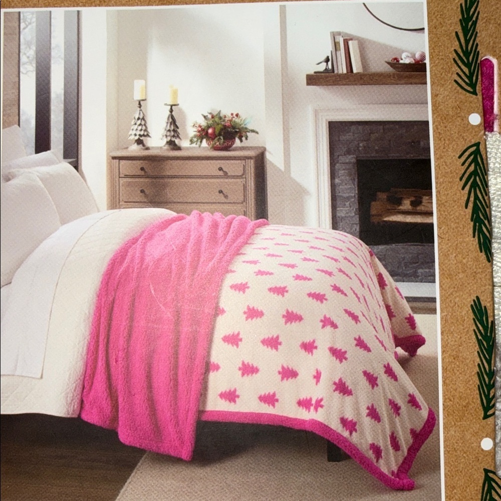 Aspen Pink Tree Sherpa Blanket KING - Picture 4 of 7